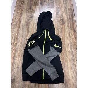 Nike Dri-Fit Hoodie Sweatshirt Mens Small Black Gray Volt Full Zip Athletic